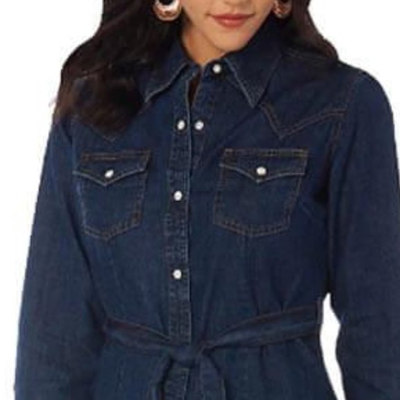 Wrangler Retro XS S Denim Western Embroidered Dress Shirtdress Belted Nwt - Picture 5 of 10
